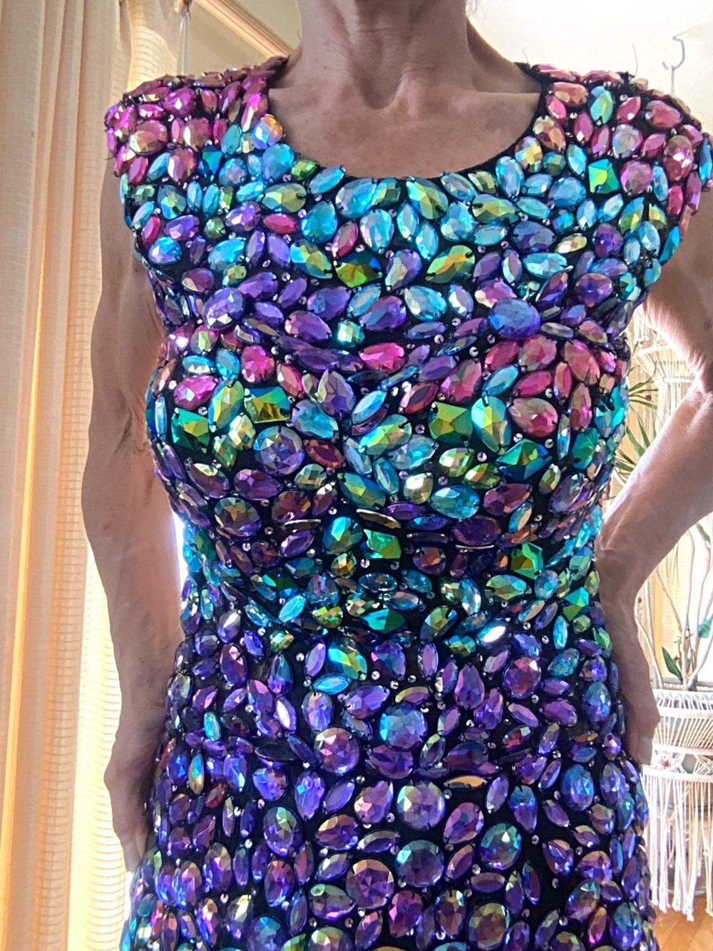 Jovani 1696 multicolor large jewel beaded short dress size 2